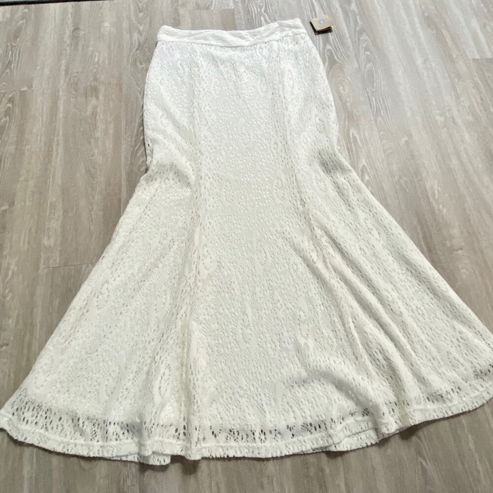 5) Badgley Mischka Wedding Fish Tail Sheer Fairy Lace Clean Girl Maxi Skirt 10